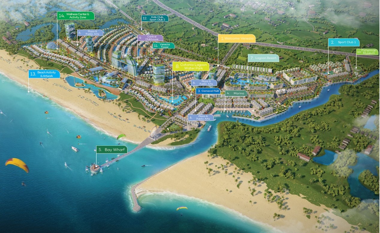 Venezia Beach sở hữu 14 cụm tiện ích lớn với hàng trăm tiện ích tiêu chuẩn quốc tế